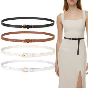 4 Pack Thin Belts For Women 0.5" Skinny Leather Waist Belts With Gold Buckle👌